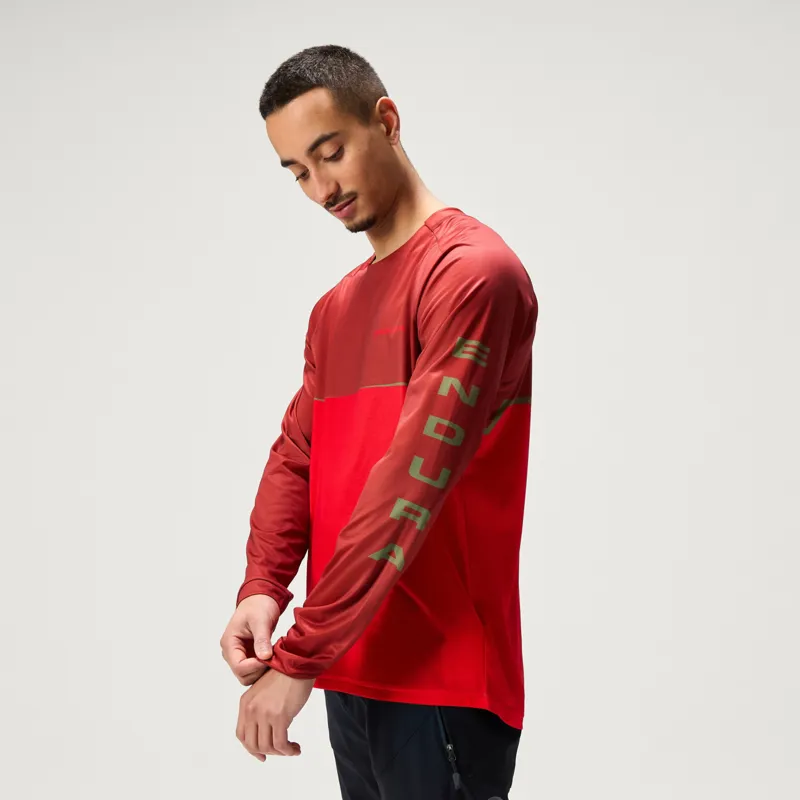 Endura CORE Printed Long Sleeve Jersey in Flame Red-1