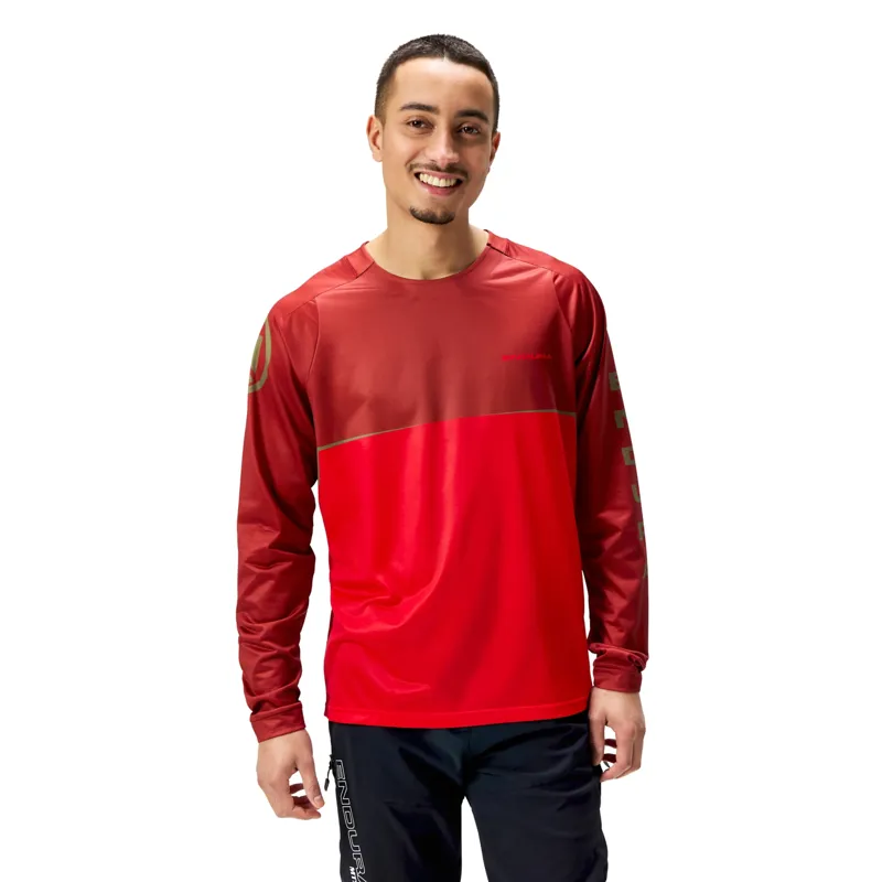Endura CORE Printed Long Sleeve Jersey in Flame Red-2