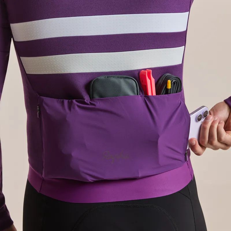 Rapha Men's Brevet Long Sleeve Merino Jersey III in Blackberry/White-4