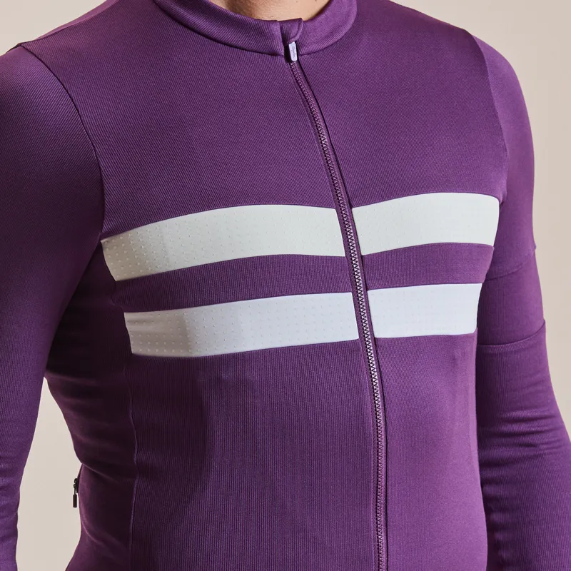 Rapha Men's Brevet Long Sleeve Merino Jersey III in Blackberry/White-5