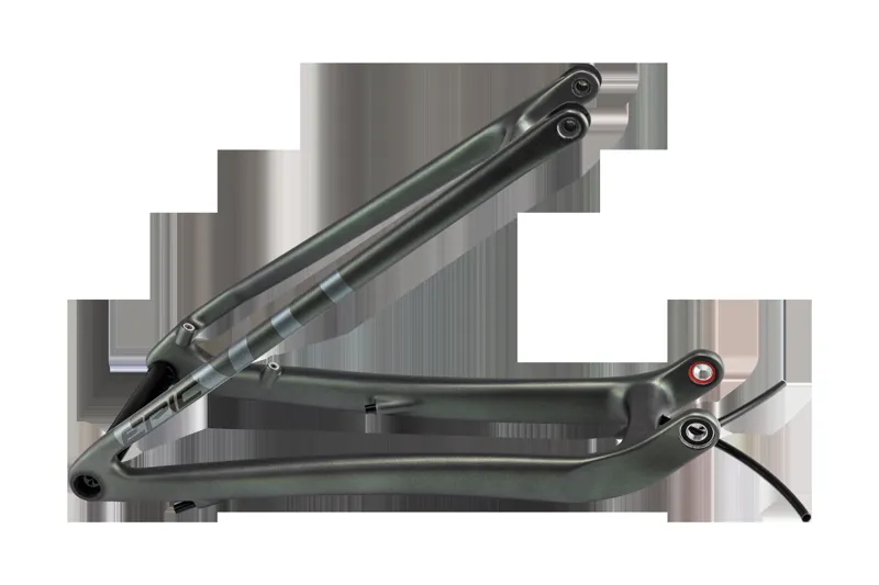 Specialized CHS MY22 SW EPIC EVO REAR STAY ASSEMBLY 29 CARBON 12X148MM - STN CMLN/SIL/GRN SPCTFLR BRSH/BLKCP in Satin/Gloss Carbon/Flo Red/White