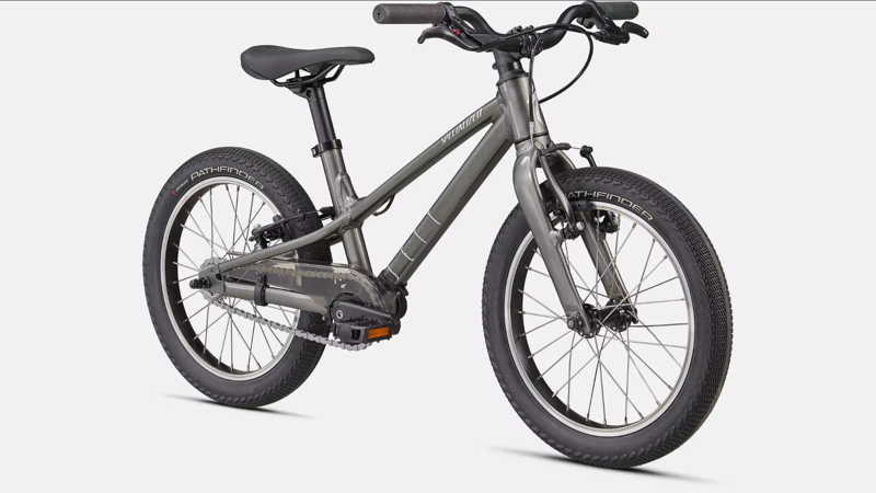 Specialized Jett 16 inch Kids Bike 2024 in Gloss Smoke and Flake Silver-1