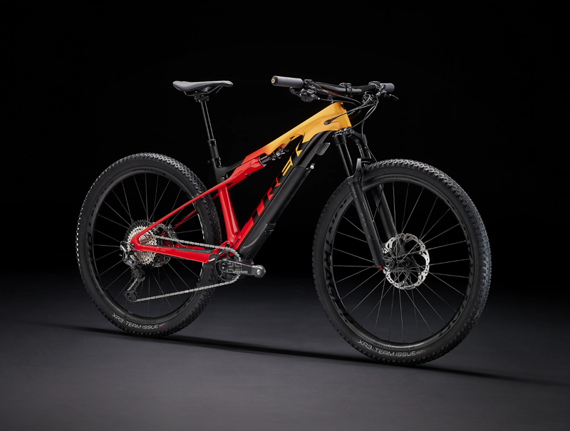 Trek E-Caliber 9.8 XT Full Suspension Electric Mountain Bike 2021 in Marigold/Red-1