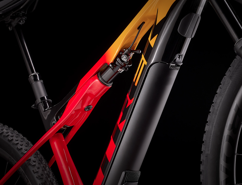 Trek E-Caliber 9.8 XT Full Suspension Electric Mountain Bike 2021 in Marigold/Red-3