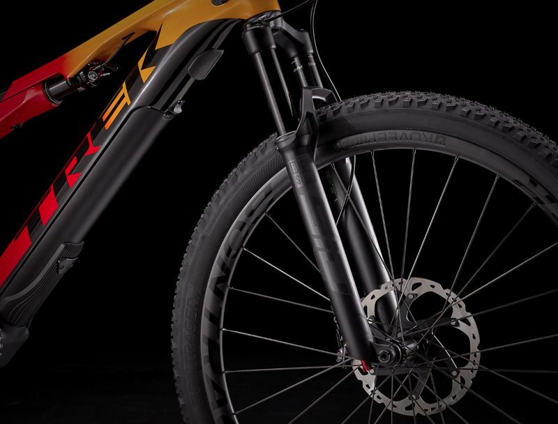 Trek E-Caliber 9.8 XT Full Suspension Electric Mountain Bike 2021 in Marigold/Red-2