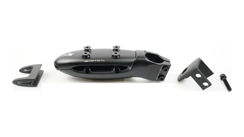 Specialized STM SHIV TRI AEROSTEM 60/90MM OVAL BAR CLAMP FOR CARBON BASE-BAR 17-DEG RISE FOR 1-1/8in STEERER W/ STEM CAP and BOLT in Black