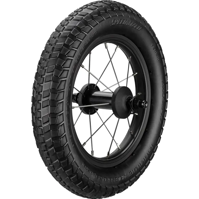 Balfes Bikes Specialized WHL KIDS HOTWALK 12in FRONT OR REAR ALLOY BOLT-ON 16H W/ 12X2.3in RHYTHM LITE AIRLESS TIRE MOUNTED in Black | Free postage over £30, £10 off first order, price match & 0% finance.
