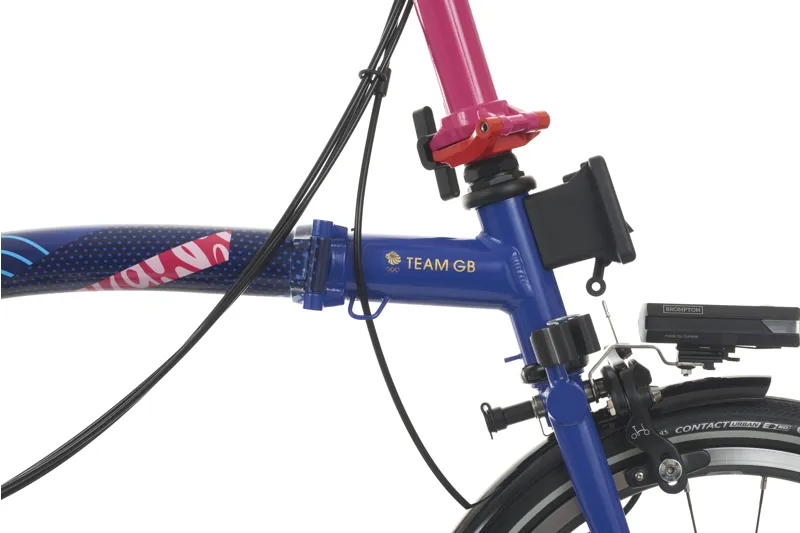 Brompton Team GB 2024 Editon P Line 12 Speed Mid-Handlebar Folding Bike 2024 in Gloss Arctic Blue Union Jack pattern-5