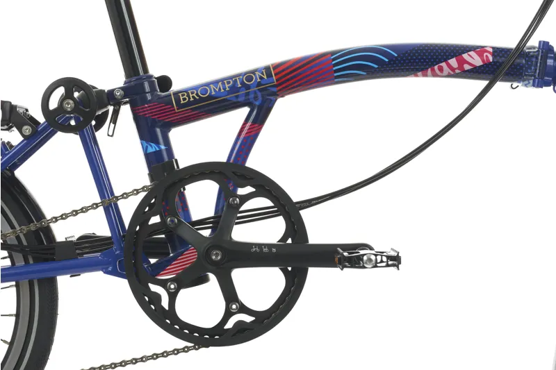 Brompton Team GB 2024 Editon P Line 12 Speed Mid-Handlebar Folding Bike 2024 in Gloss Arctic Blue Union Jack pattern-7
