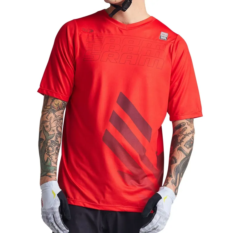 Troy Lee Designs Skyline Short Sleeve Jersey Sram Eagle One in Fiery Red-4