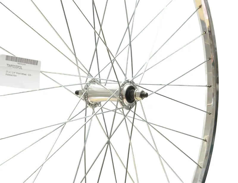 Cycle Division 27x11/4 inch Front Road Wheel - Solid Axle Polished Rim in Silver