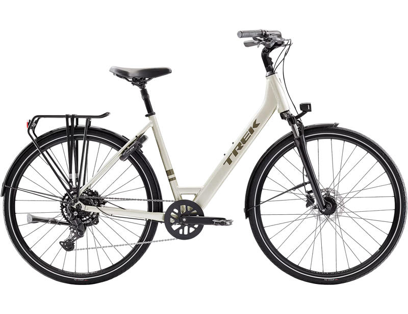 Trek Verve Lowstep Equipped Hybrid Bike 2026 in Lunar Silver