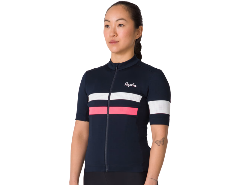 Rapha Women's Brevet Short Sleeve Jersey in Dark Navy/High-Vis Pink-2