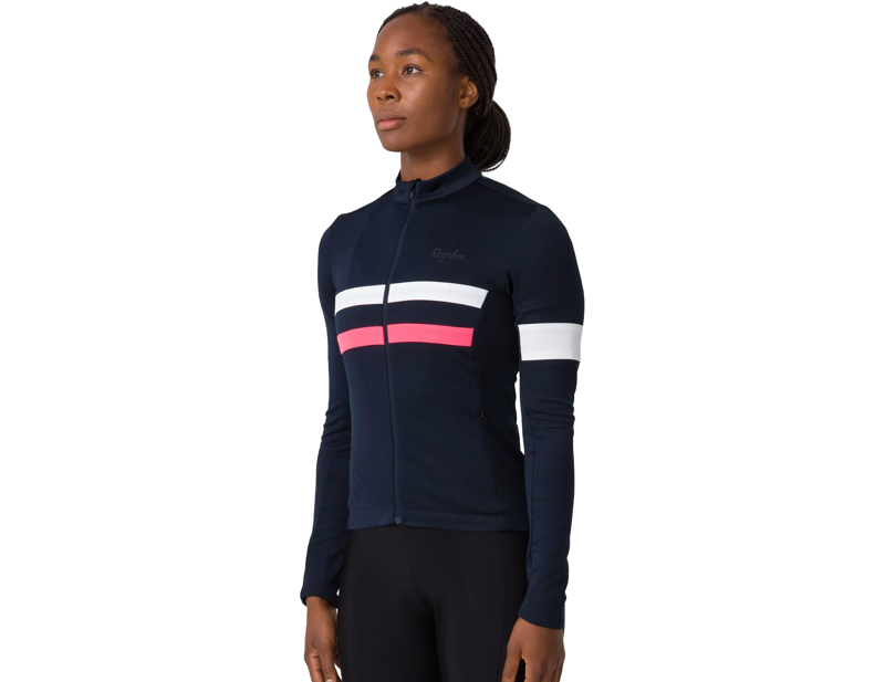 Rapha Women's Brevet Long Sleeve Jersey in Dark Navy/Hi-Vis Pink-2