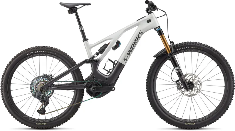 S-Works Turbo Levo Electric Carbon Full-Suspension Mountain Bike 2023 in White Silver Chrome Silver