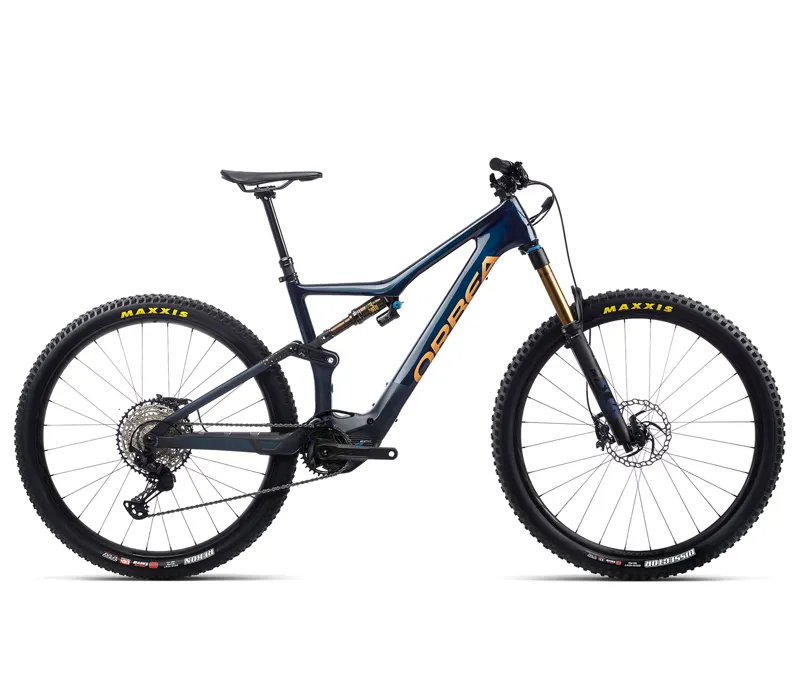 Orbea Rise M10 Electric Full Suspension Mountain Bike 2022 in Blue Gold