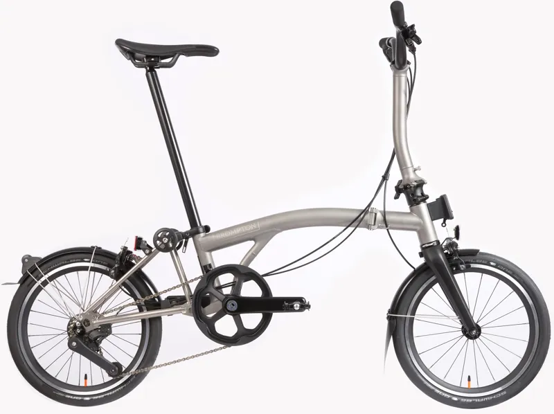 Brompton T Line Urban Folding Bike 2025 in Blasted Titanium - Mid Extended post