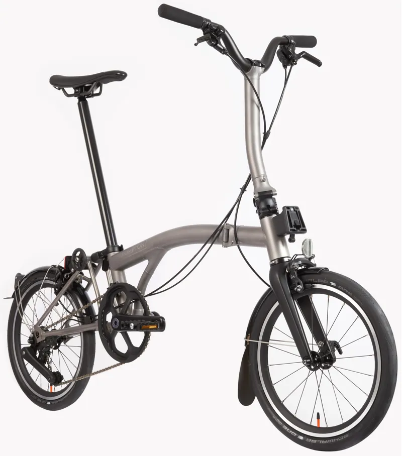 Brompton T Line Urban Folding Bike 2025 in Blasted Titanium - Mid Extended post-1