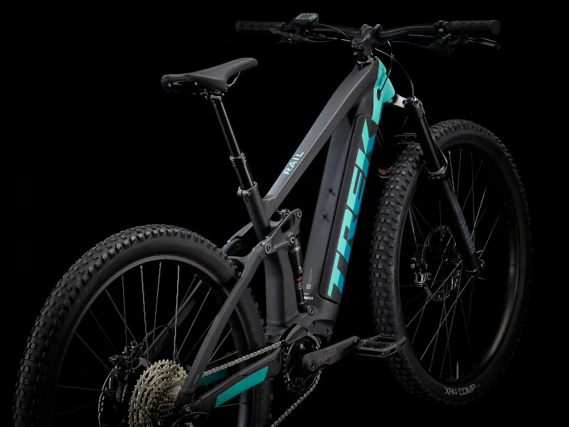 Trek Rail 5 Deore 625Wh Electric Mountain Bike  2023 in Matte Black and Miami Green-1
