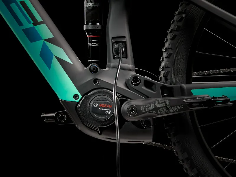 Trek Rail 5 Deore 625Wh Electric Mountain Bike  2023 in Matte Black and Miami Green-2