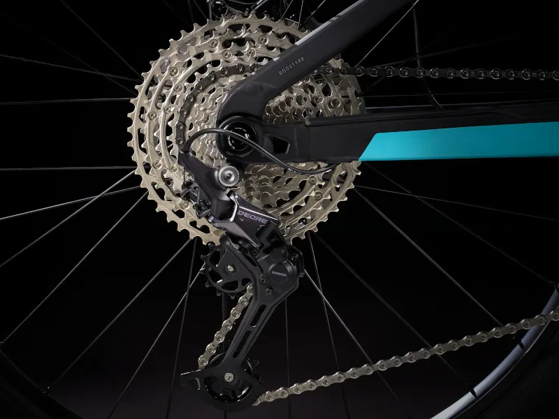 Trek Rail 5 Deore 500Wh FS Electric Mountain Bike 2023 in Matte Black and Miami Green-8