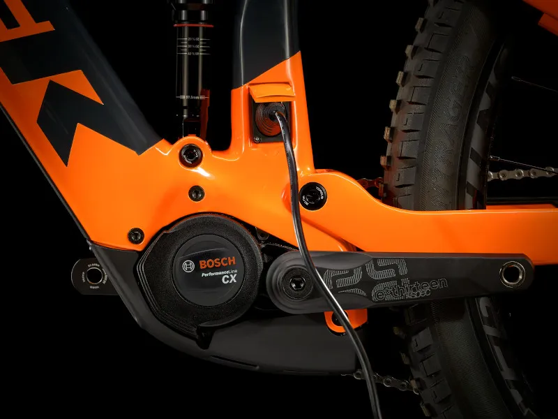 Trek Rail 9.8 XT Full Suspension Electric MTB 2021 in Charcoal and Orange-2