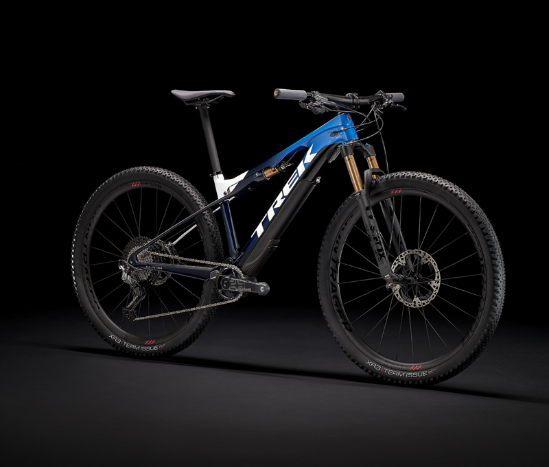 Trek E-Caliber 9.8 XTR Full Suspension Electric Mountain Bike 2021 in Alpine Blue/Navy-1