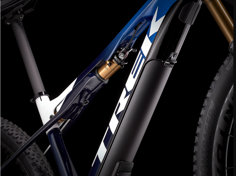 Trek E-Caliber 9.8 XTR Full Suspension Electric Mountain Bike 2021 in Alpine Blue/Navy-4