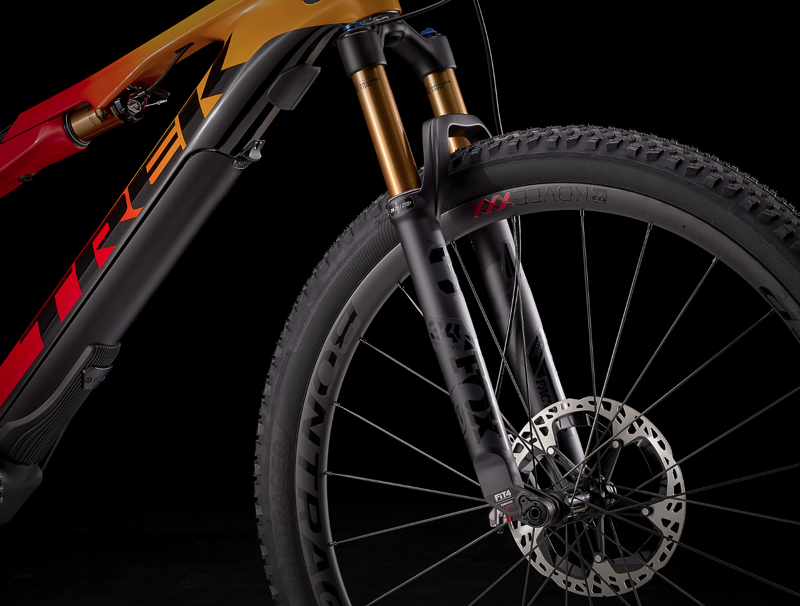 Trek E-Caliber 9.8 XTR Full Suspension Electric Mountain Bike 2021 in Marigold/Red-3