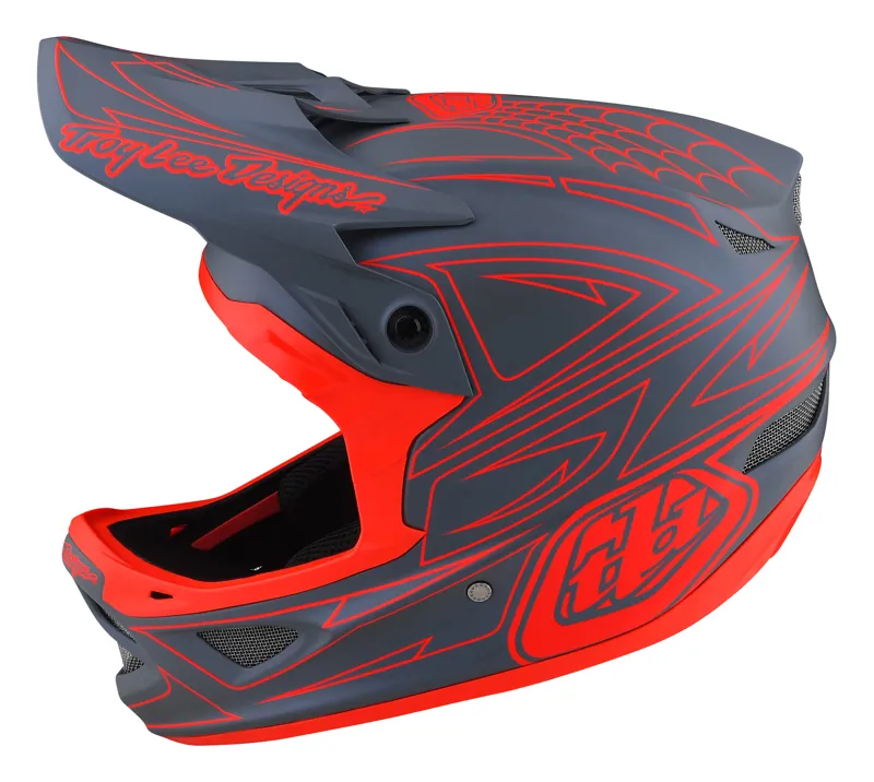 Troy Lee Designs D3 Fiberlite Helmet Spider Stripe in Grey/Red-1