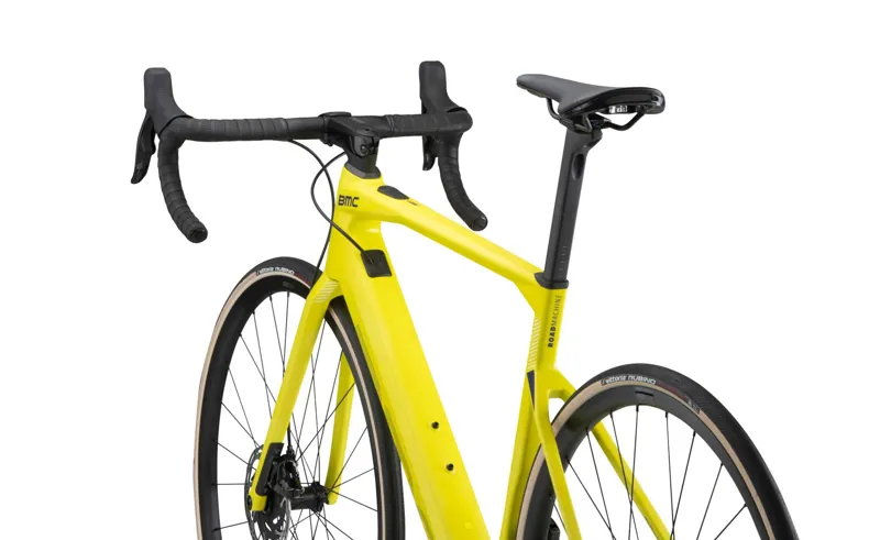 BMC Roadmachine AMP Two Rival AXS Electric Road Bike 2022 in Lime Yellow/Midnight Blue-1