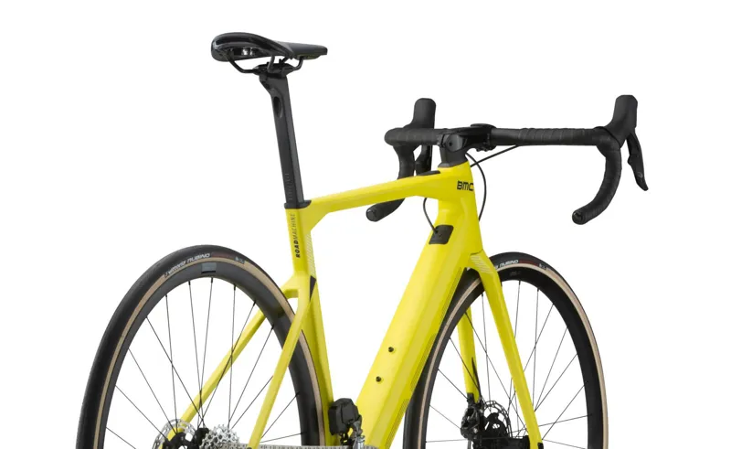 BMC Roadmachine AMP Two Rival AXS Electric Road Bike 2022 in Lime Yellow/Midnight Blue-2
