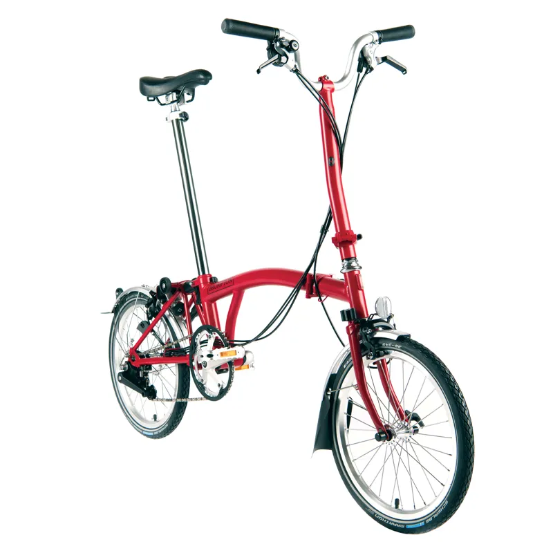 Brompton M3L Folding Bike with Schwalbe Marathon Tyres in House Red-2