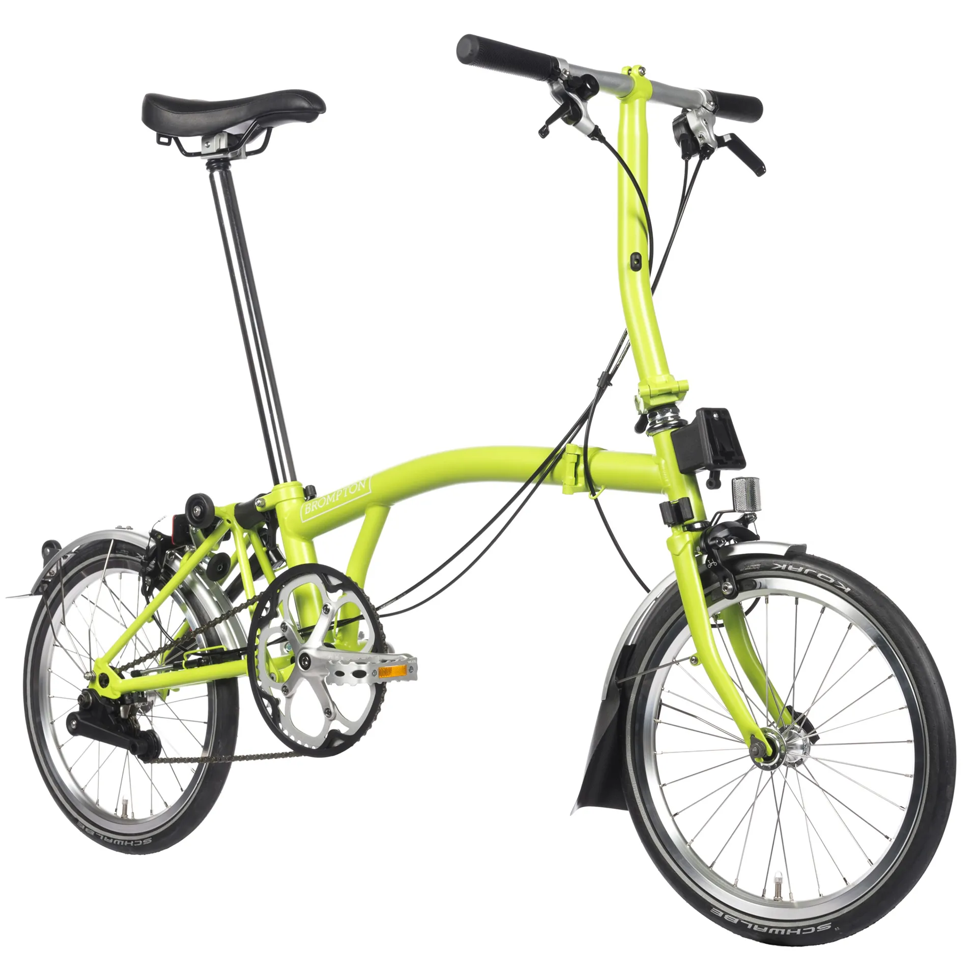 Brompton S3L Folding Bike with Schwalbe Marathon in Lime Green