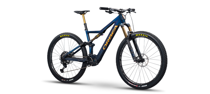 Orbea Rise M10 Electric Full Suspension Mountain Bike 2022 in Blue Gold-1