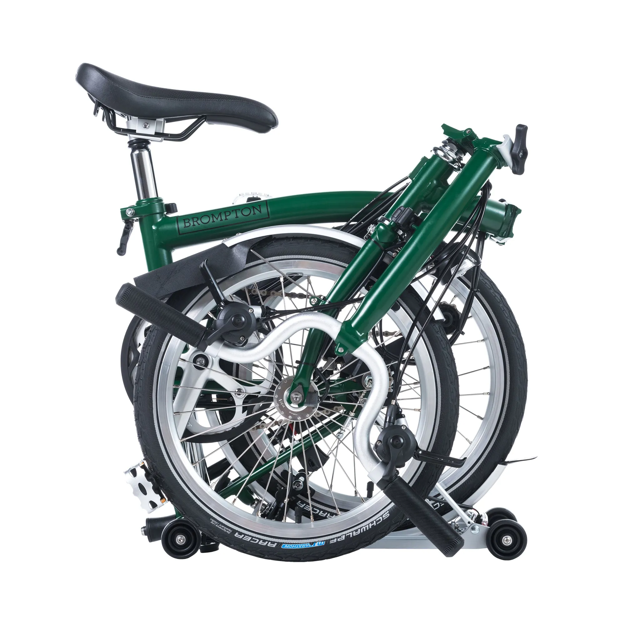 Brompton M3L Folding Bike with Schwalbe Marathon Tyres in Racing Green Brompton M3L Folding Bike with Schwalbe Marathon Tyres in Racing Green