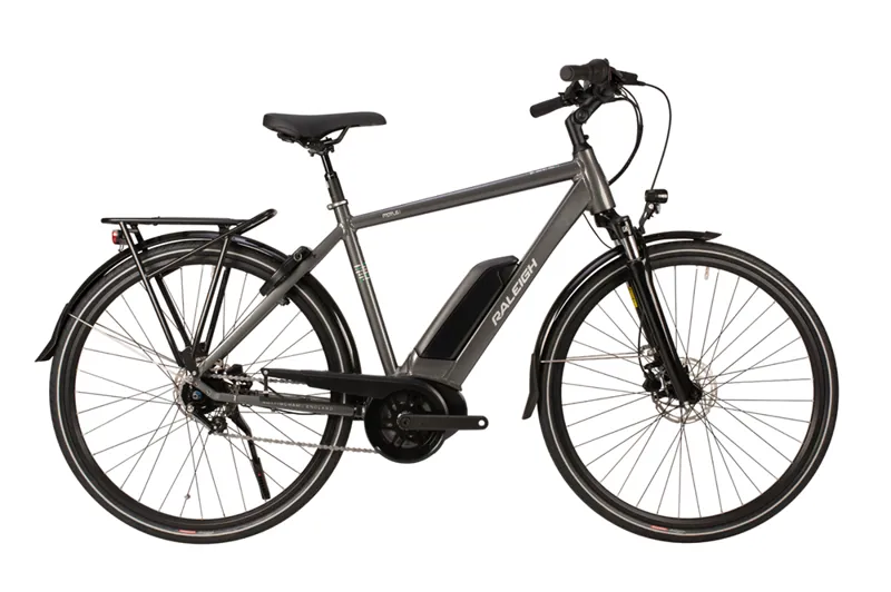 Raleigh Motus Tour Crossbar Hub Electric Bike in Grey
