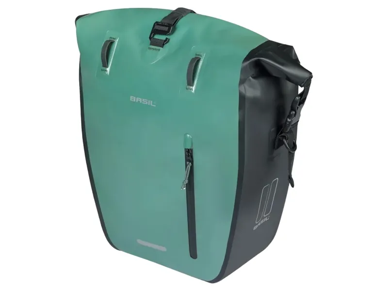 Basil Rivo L Single Bike Bag Tarpaulin MIK Hooks 25-31L in SilverGreen/Black