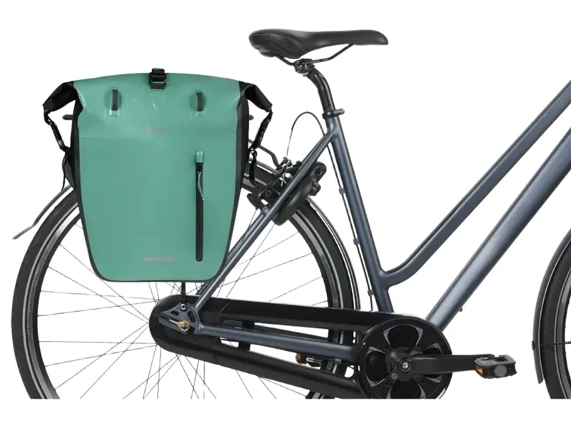 Basil Rivo L Single Bike Bag Tarpaulin MIK Hooks 25-31L in SilverGreen/Black-4