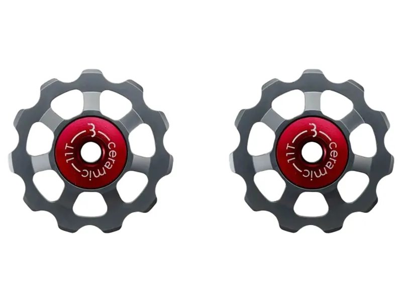 BBB AluBoys 11T Ceramic Jockey Wheels in Red / Silver