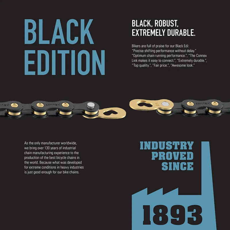 Connex 11SB Bicycle Chain 118 Link 11-Speed Black with Gold Pins and Rollers with Connex L-2