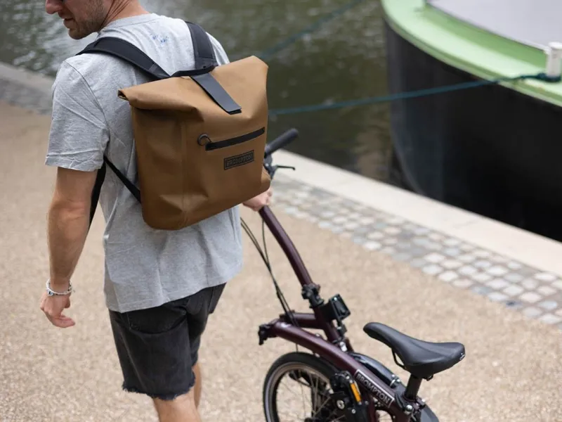Brompton Waterproof Rolltop Small + Frame Backpack in Bronze-8
