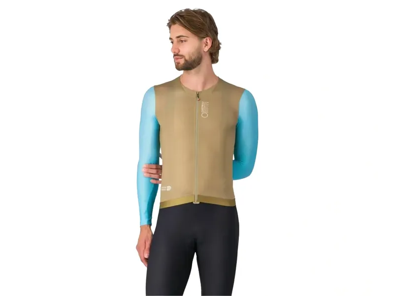 Castelli Corretto LS Jersey Large in Elmwood/Neon Cobalt-White