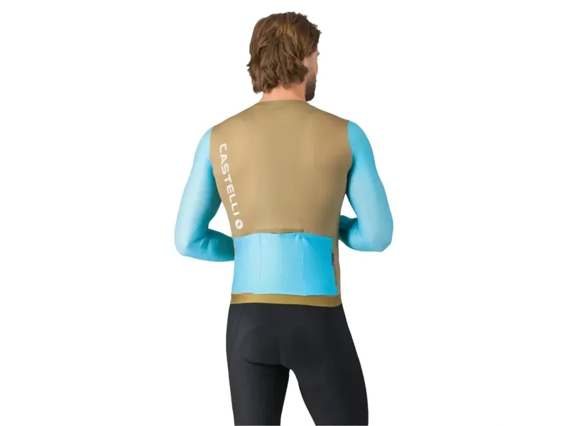 Castelli Corretto LS Jersey Large in Elmwood/Neon Cobalt-White-1
