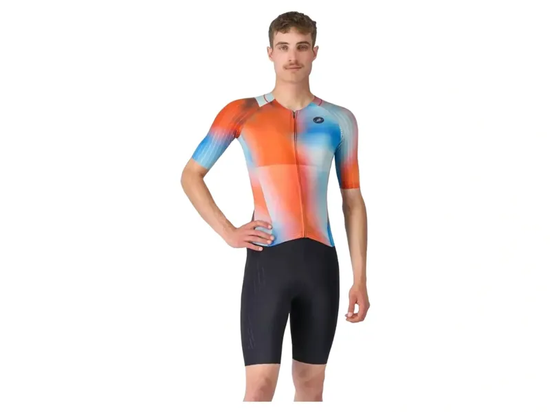 Castelli Free Sanremo 3 Short Sleeve Suit in Paprika/Winter Sky-Black