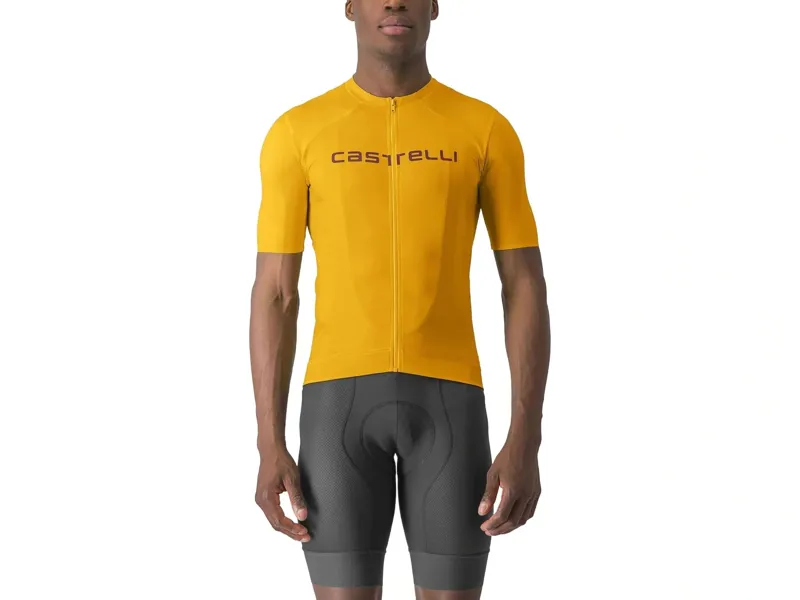 Castelli Prologo Lite Short Sleeve Jersey in Goldenrod/Bordeaux