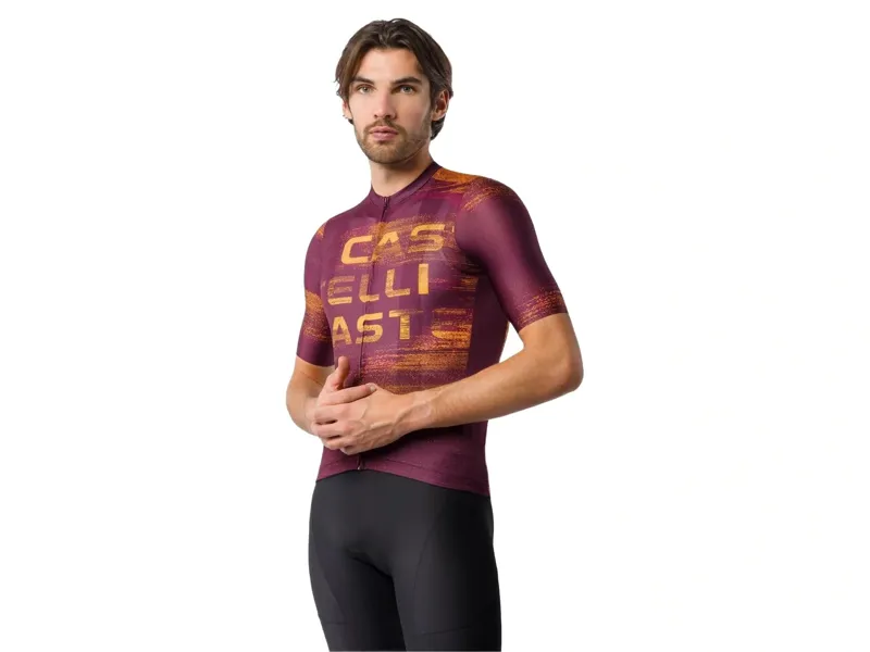 Castelli Stratus Logo Jersey in Deep Bordeaux/Winter Sky