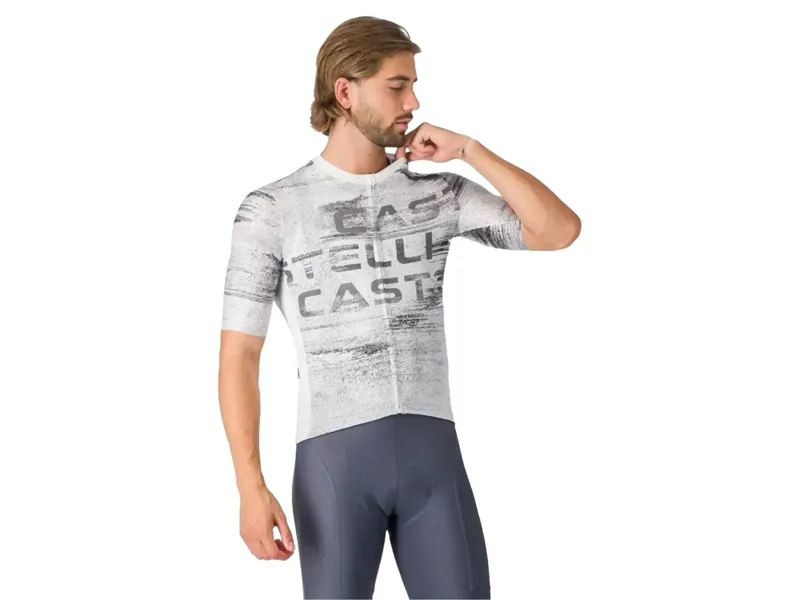Castelli Stratus Logo Jersey in White/Smoky Grey-1