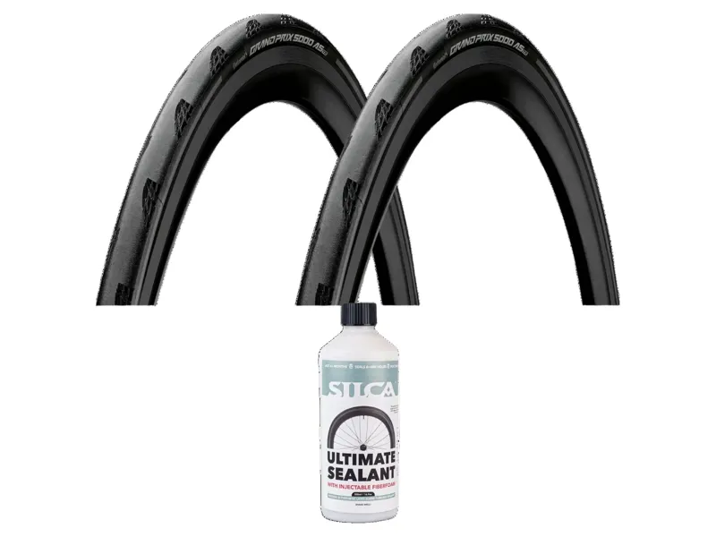 Continental Grand Prix 5000AS TR 700c Tyres in Black/Reflex with Silca v2 Sealant 500ml Bundle-2