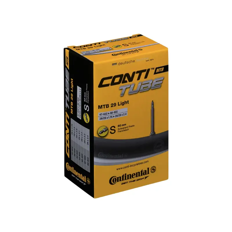 Balfes Bikes Continental MTB Tube Light Presta 60mm Valve 29x1.75-2.50 in Black | Free postage over £30, £10 off first order, price match & 0% finance.
